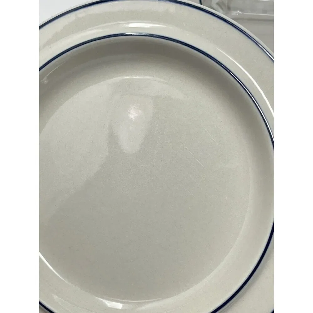Arabia Finland Saimaa White Blue Rim Vintage Stoneware Salad Side Plate 7.5”
